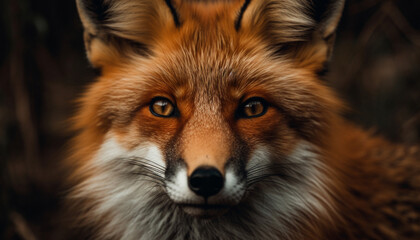 Fototapeta premium Red fox staring, alertness in nature, beauty in wildlife portrait generated by AI