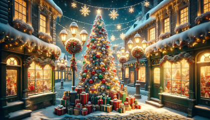Fototapeta premium クリスマスの街並み/Christmas streetscape/Generative AI 