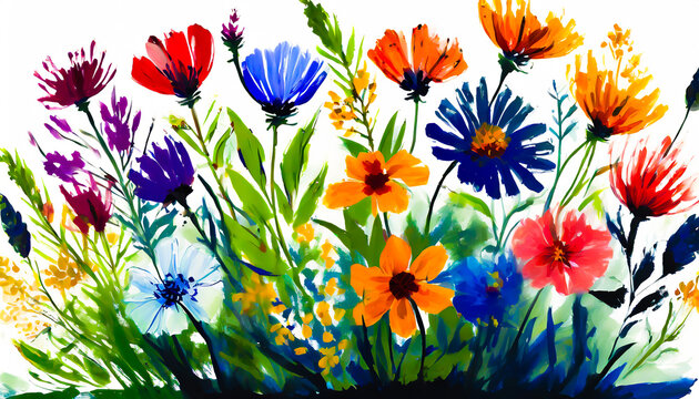 Colourful Wildflowers in gouache