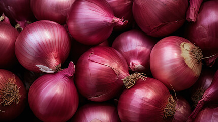 Top view full frame of whole ripe onion placed together as background.