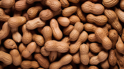 Obraz premium Top view full frame of whole ripe peanut placed together as background.