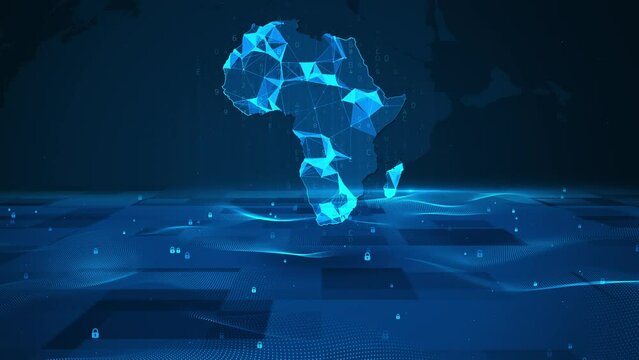 Africa map background digital number code business security key technology