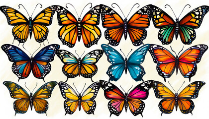Monarch butterfly in gouache with white background
