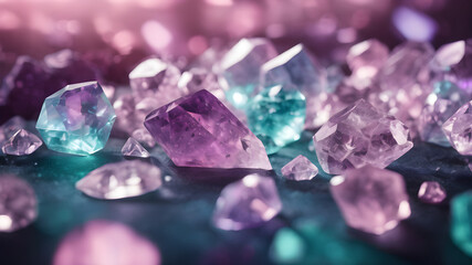 blue and pink crystal or set of gemstones. - obrazy, fototapety, plakaty