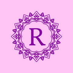 letter R mandala elegant circular border initial vector logo design