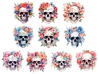 skull with flowers illustration, generative AI