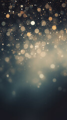 vertical background festive light golden glow bokeh on black background, abstract background with copy space