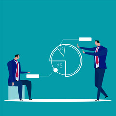 Pie chart for reports and presentations UI, WEB. Simulated pie chart of a businessman who wants to share profits. Vector illustration