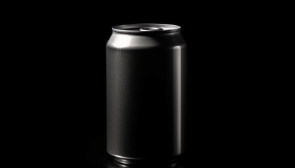 Shiny metal canister holds refreshing cola, perfect for drinking generated by AI