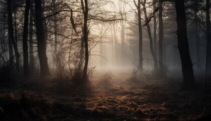 Obraz premium A spooky forest in autumn, mystery and beauty in nature generated by AI