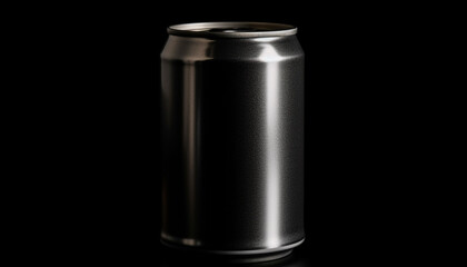 Shiny metal canister holds refreshing cola, perfect for drinking establishments generated by AI