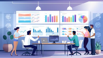 A team working in a modern office, reflecting cooperation, agile methodologies, creativity, and a state of flow, for greater productivity and engagement. Generative AI.