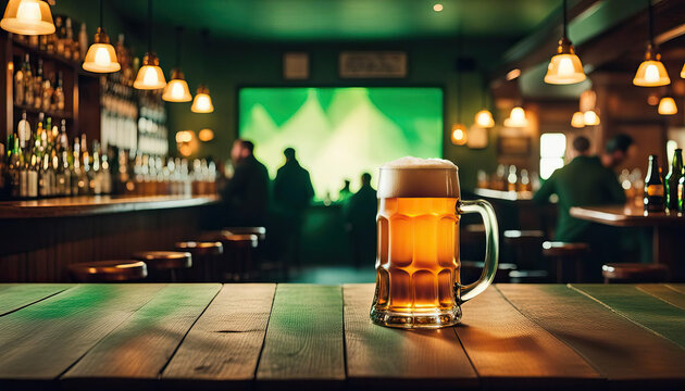 St patricks day beer in the irish pub with copy space