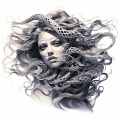 Waves of Beauty: A Captivating Illustration of a Woman with Flowing, Wavy Hair