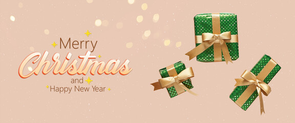 Fototapeta na wymiar Banner for Christmas and New Year with gifts
