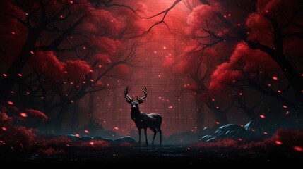 magical and enchanting scene with a mythical creature deer standing in the middle
