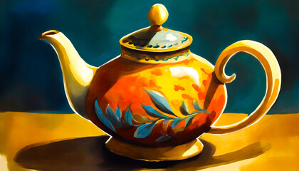 Vintage teapot in gouache