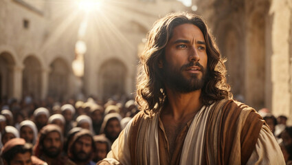 Jesus followed by the crowd
