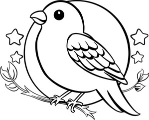 comic cartoon bird at branch decorative element