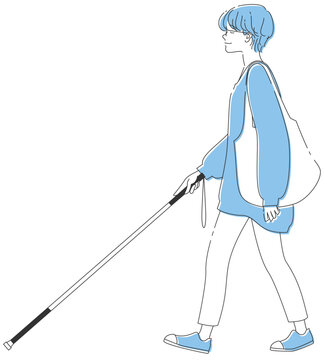 白杖をついた視覚障害のある女性のイラスト