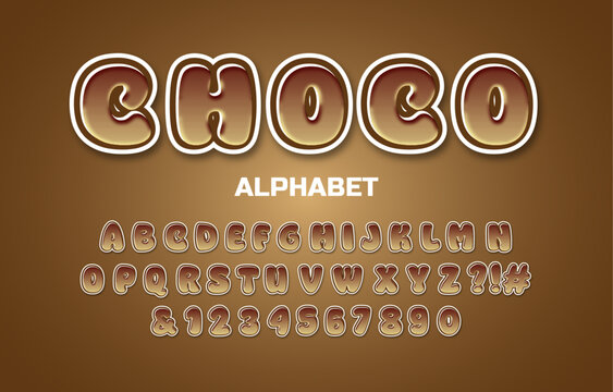 Choco font alphabet text effect template, 3d cartoon chocolate style typography, premium vector