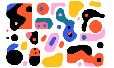 slick shiny abstract shapes, vivid colours, white background