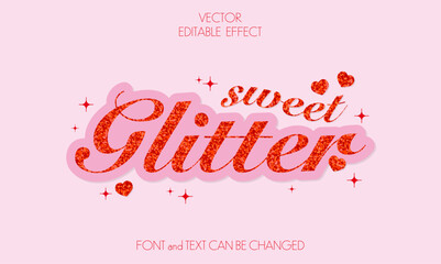 VECTOR editable text effect.  SWEET GLITTER sticker
