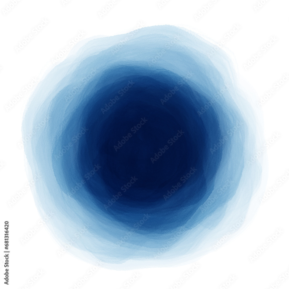 Poster blue watercolor paint round shape with liquid fluid isolated on transparent background for design el