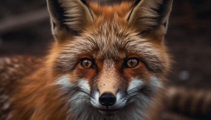 Obraz premium Fluffy wolf pup staring alertly, a portrait of natural beauty generated by AI