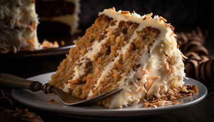 Layered cheesecake with carrot, walnut, and pecan a gourmet indulgence generated by AI