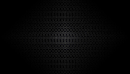 Black hexagonal grid abstract background and gradient background. Black and white or monochromatic pattern - obrazy, fototapety, plakaty