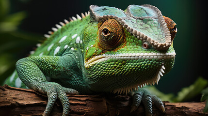 Fototapeta premium green iguana on a branch,close up Green chameleon 