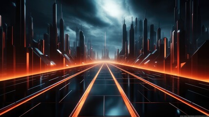 Beautiful abstract futuristic dark background with with many lines neon red glow.
