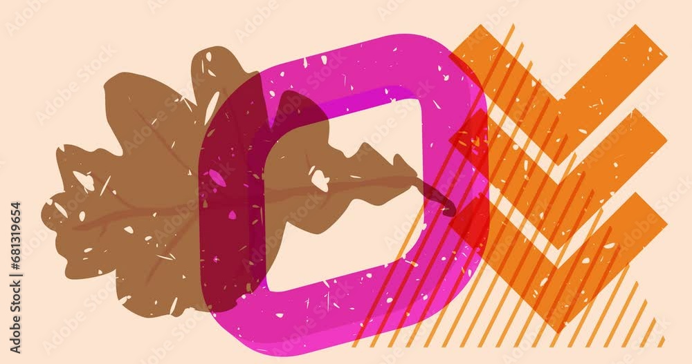 Poster risograph autumn leaf with geometric shapes animation. moving object in trendy riso graph design vid