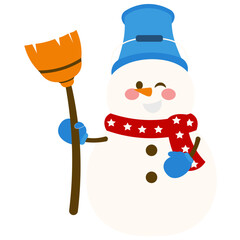Adorable Snowman With Broom Illustration