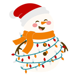 Cute Christmas Snowman Lamp Illustration