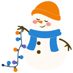 Snowman Holding Christmas Lamp Illustration