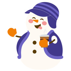 Snowman Holding Hot Cup Coffee Illustration