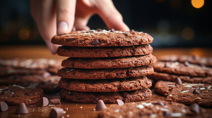 chocolate chip cookies HD 8K wallpaper Stock Photographic Image  - obrazy, fototapety, plakaty