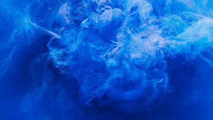 Ink flow background. Fume spreading. Ethereal cloud. Blue smoke puff explosion fantasy spiritual...