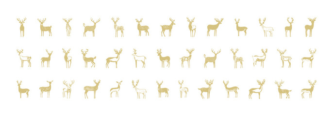 Hand drawn deer doodle illustration set. Vintage style reindeer drawing collection. Holiday animal element bundle, christmas decoration on isolated background.	