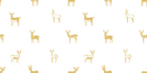 Hand drawn christmas deer seamless pattern illustration. Vintage style reindeer drawing background for festive xmas celebration event. Holiday animal texture print, december decoration wallpaper.	