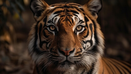 Fototapeta premium Bengal tiger staring, majestic beauty in nature wildlife reserve generated by AI