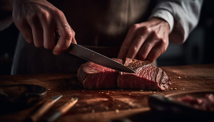 Fototapeta na wymiar Hand cut fillet of beef, fresh and ready for grilling generated by AI
