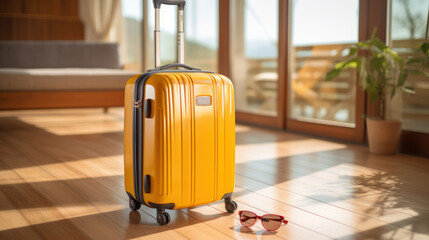 Travel Suitcase and Sunglasses in Sunlit Room