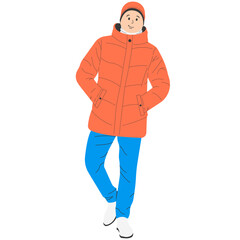 Man in Orange Jacket Walking in Winter Illustration