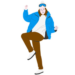 Woman Wearing Thick Blue Jacket Enjoying Winter Illustration