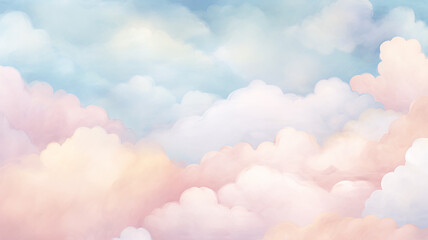 watercolor light soft color clouds background in the style of drawing cartoon pink and blue gradient - obrazy, fototapety, plakaty