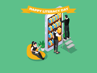 Happy literacy day isometric 3d vector illustration concept