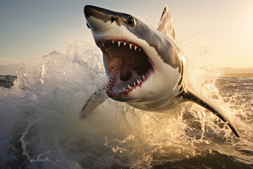 In the realm of giants A great white shark's open mouth is a stark reminder of the ocean's apex predator. AI Generative predator.